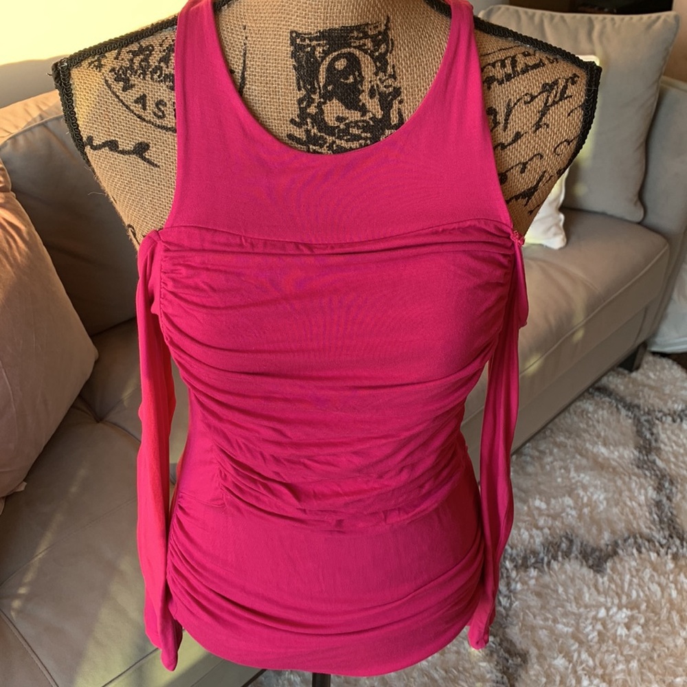 VENUS hot pink cold shoulder ruched top!